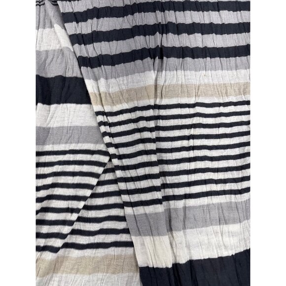Vintage Striped Cotton Gauze Scarf Wrap With Navy Gray & Beige Accents - Picture 3 of 4